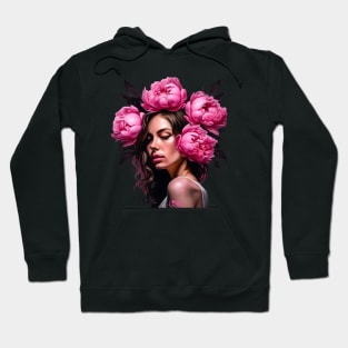 Flower Head Woman with Pink Peony Roses Hoodie